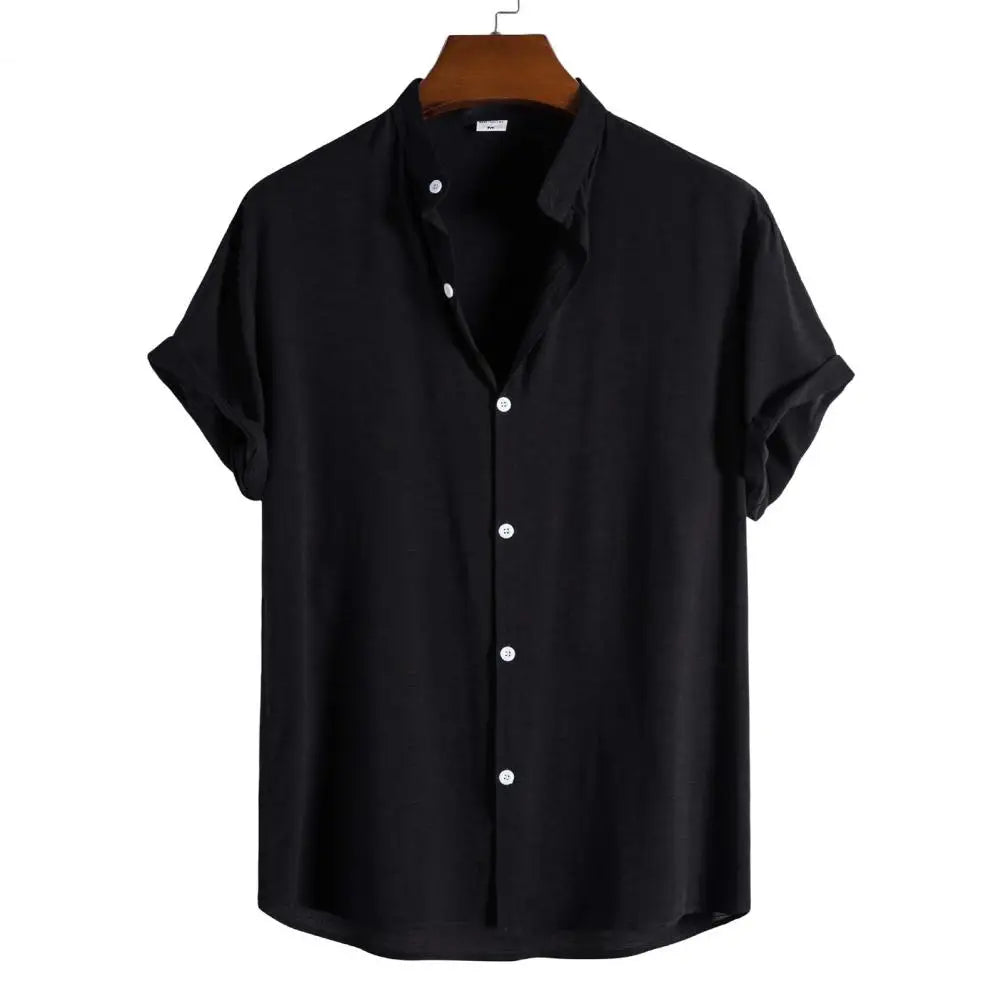 Men's Summer Short-Sleeve Grandad Collar Shirt