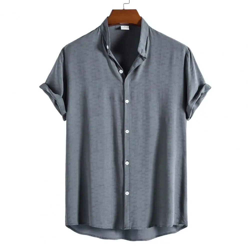 Men's Summer Short-Sleeve Grandad Collar Shirt