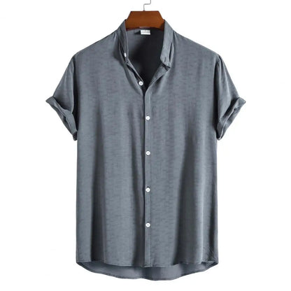 Men's Summer Short-Sleeve Grandad Collar Shirt