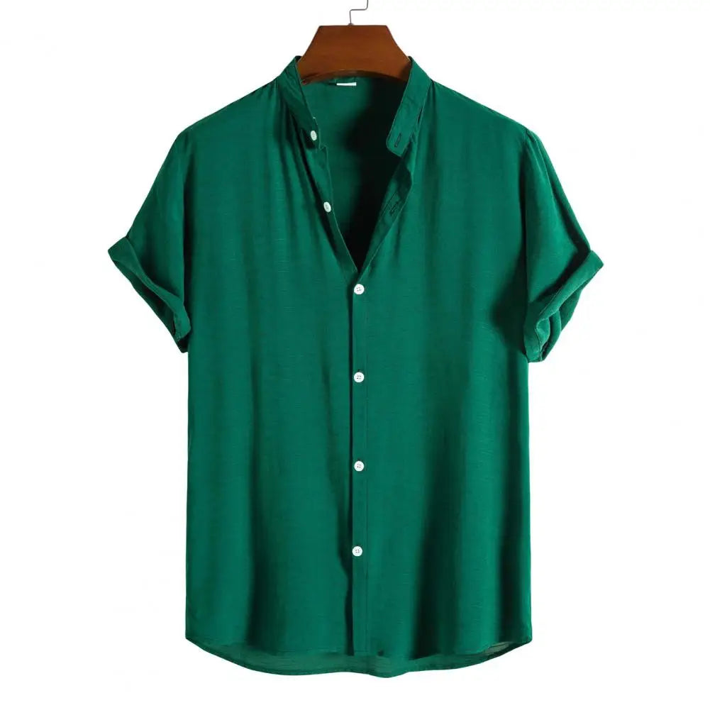 Men's Summer Short-Sleeve Grandad Collar Shirt