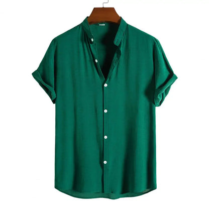 Men's Summer Short-Sleeve Grandad Collar Shirt