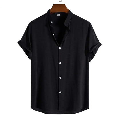 Men's Summer Short-Sleeve Grandad Collar Shirt