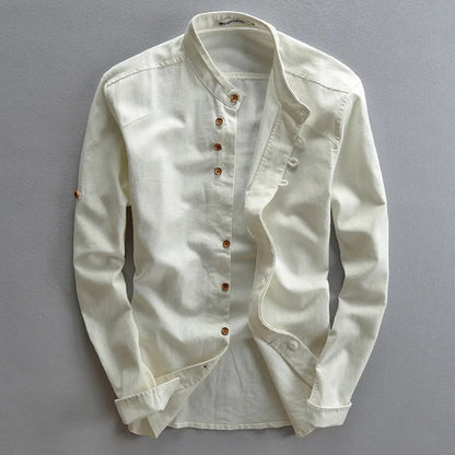 Men's Casual Cotton and Linen Shirt – Grandad Collar